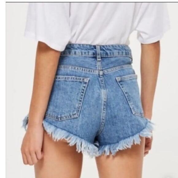 Topshop Kiri denim Mini shorts with frayed hem size 8 - Picture 8 of 8